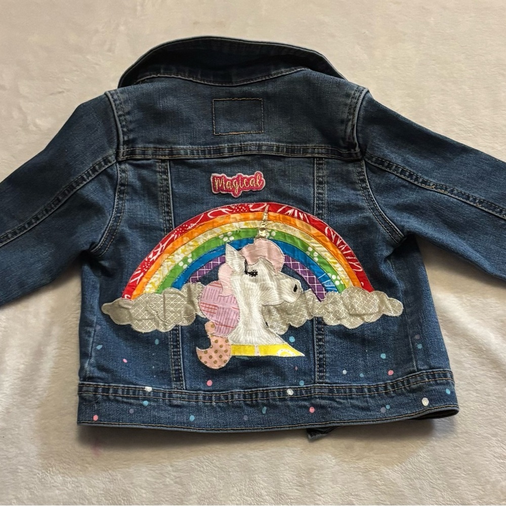 Cat & Jack Unicorn Denim Jacket Girl’s Size 3T EUC